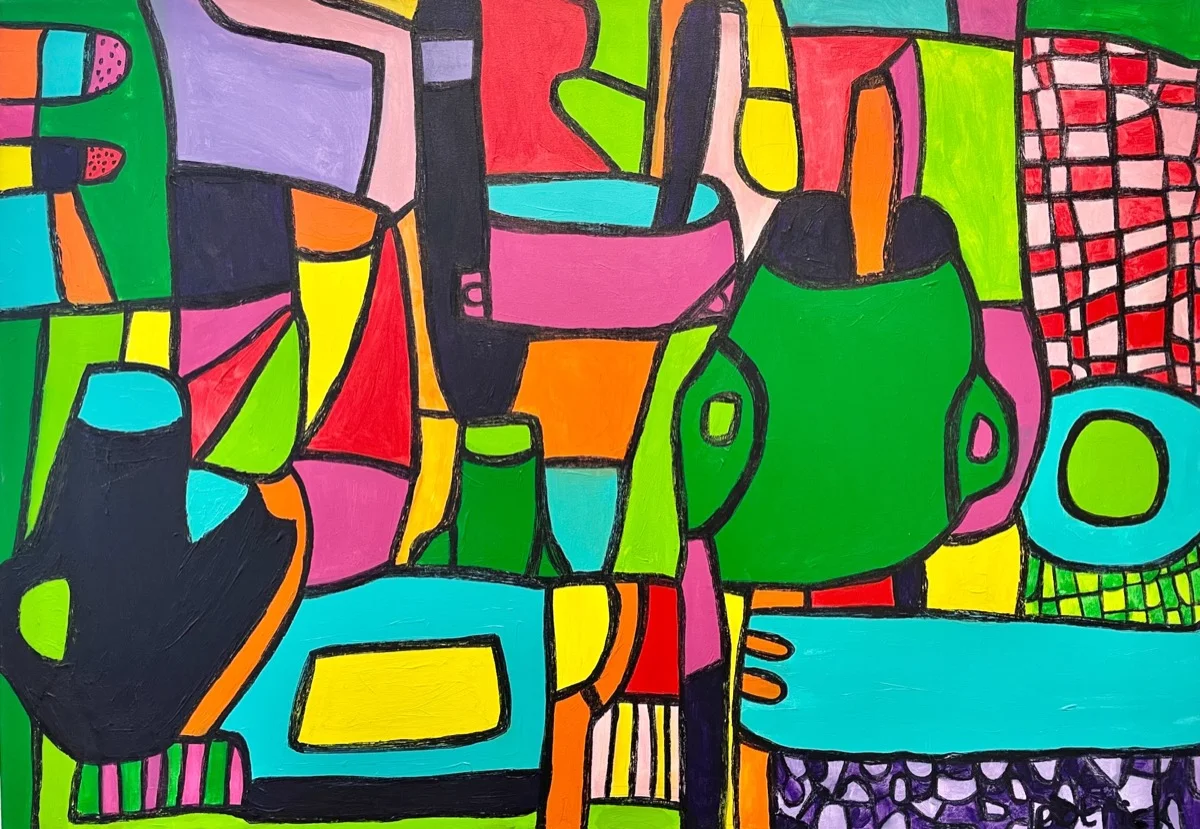 Eindelijk koffie — schilderij door Patrick Denkers, 70 × 100 cm